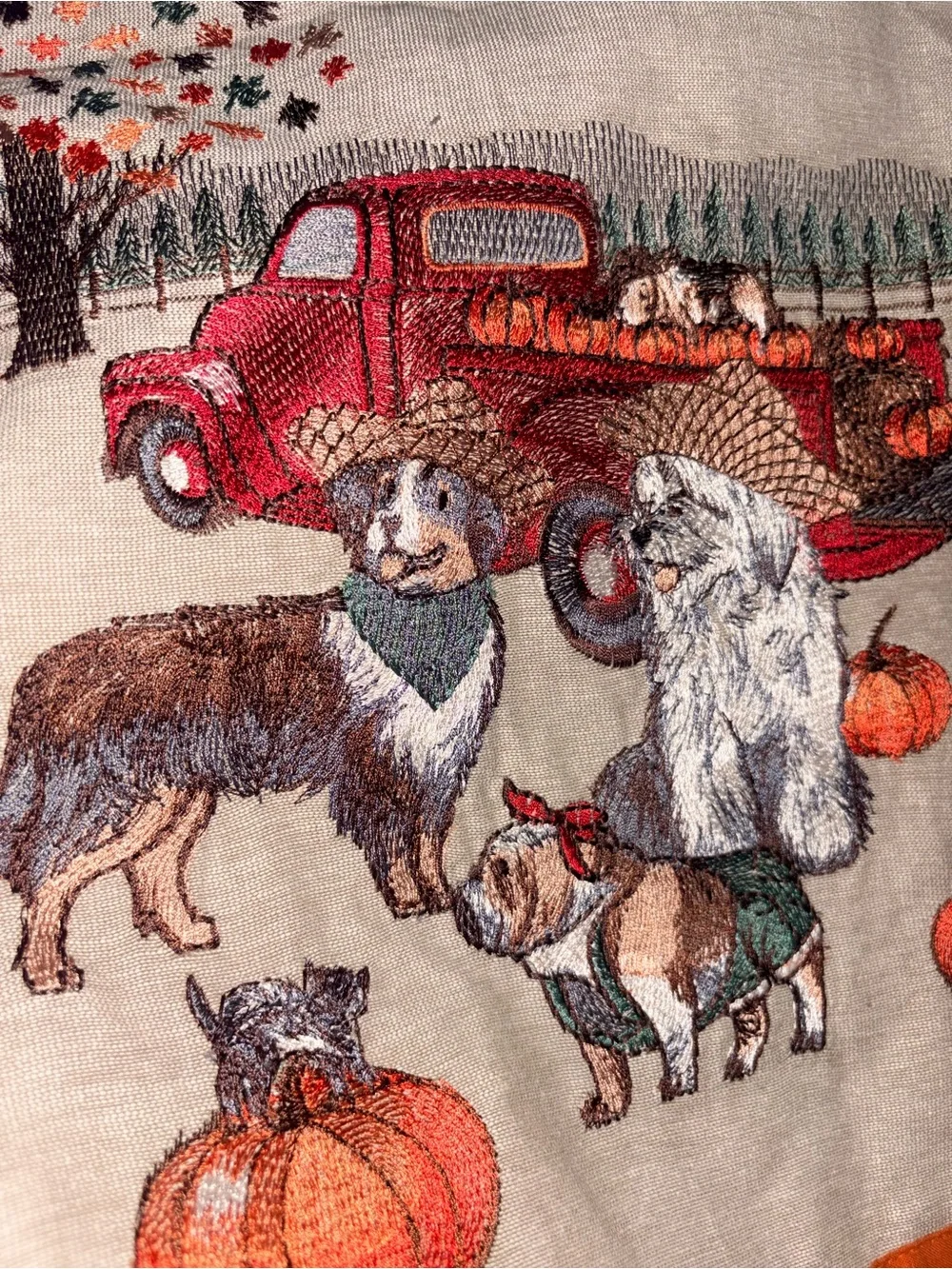 Pier 1 Imports Embroidered Dogs Fall Autumn Halloween Table Runner 13”x72